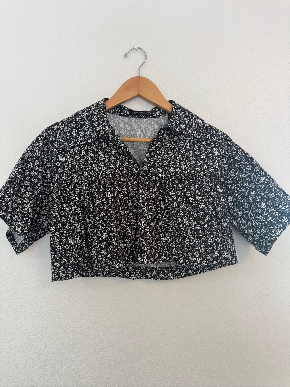 Zara Black White Floral Babydoll Crop Top Lined Sz M